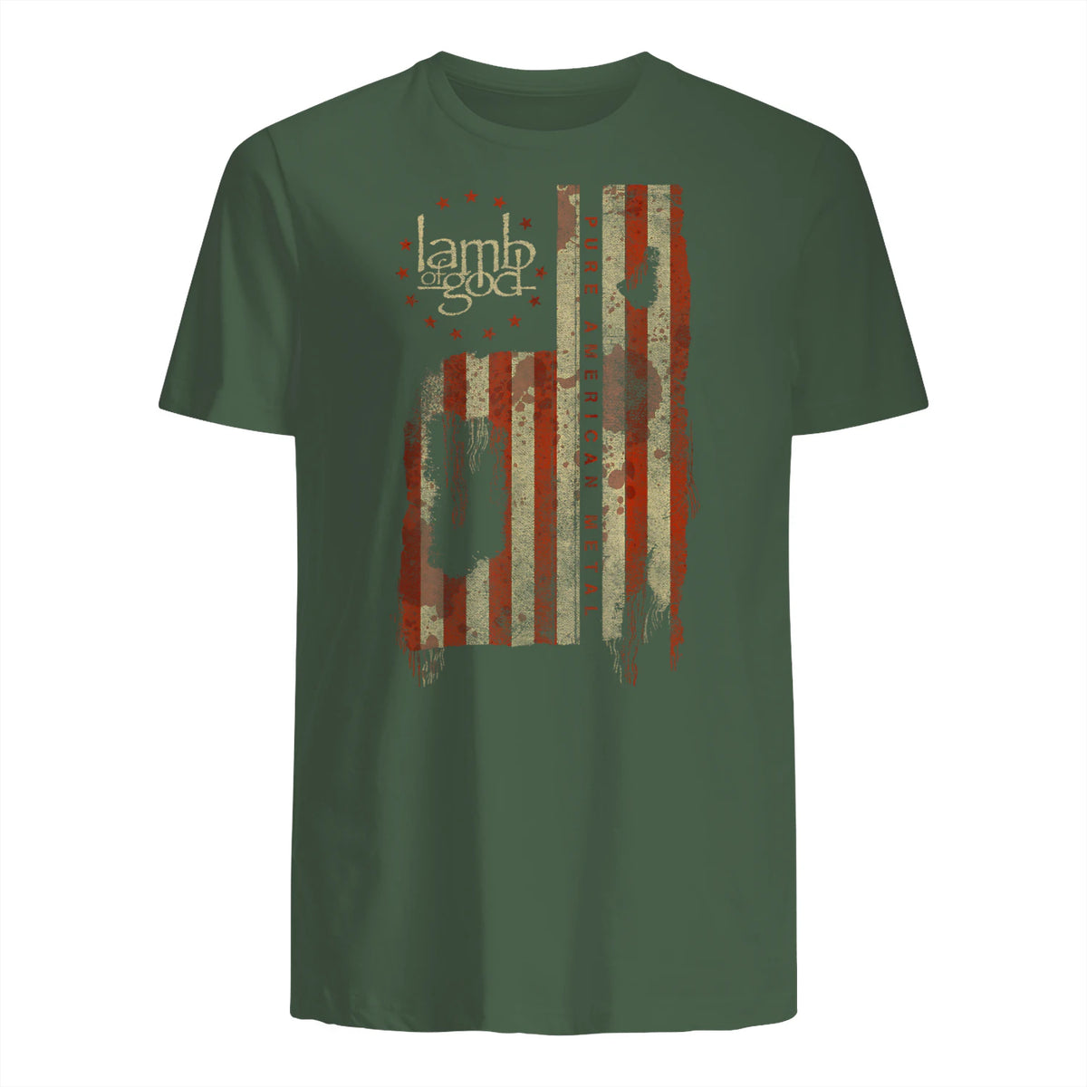 Lamb of God Pure American Metal Flag T-Shirt in Military Green - back view