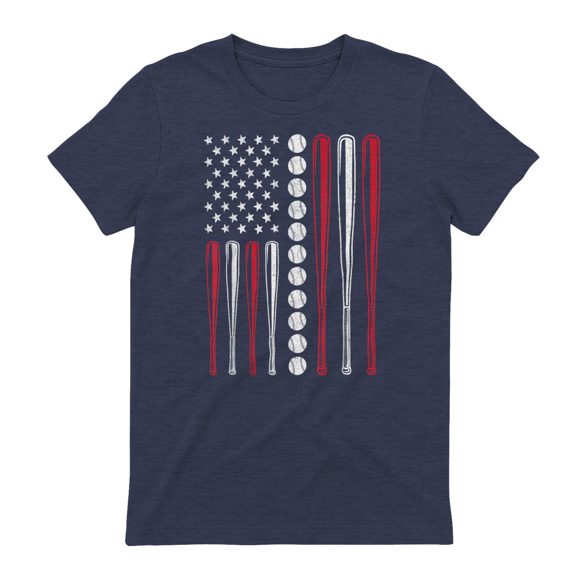 Patriotic Baseball Fourth of July USA Flag T-Shirt in Heather Navy - back view