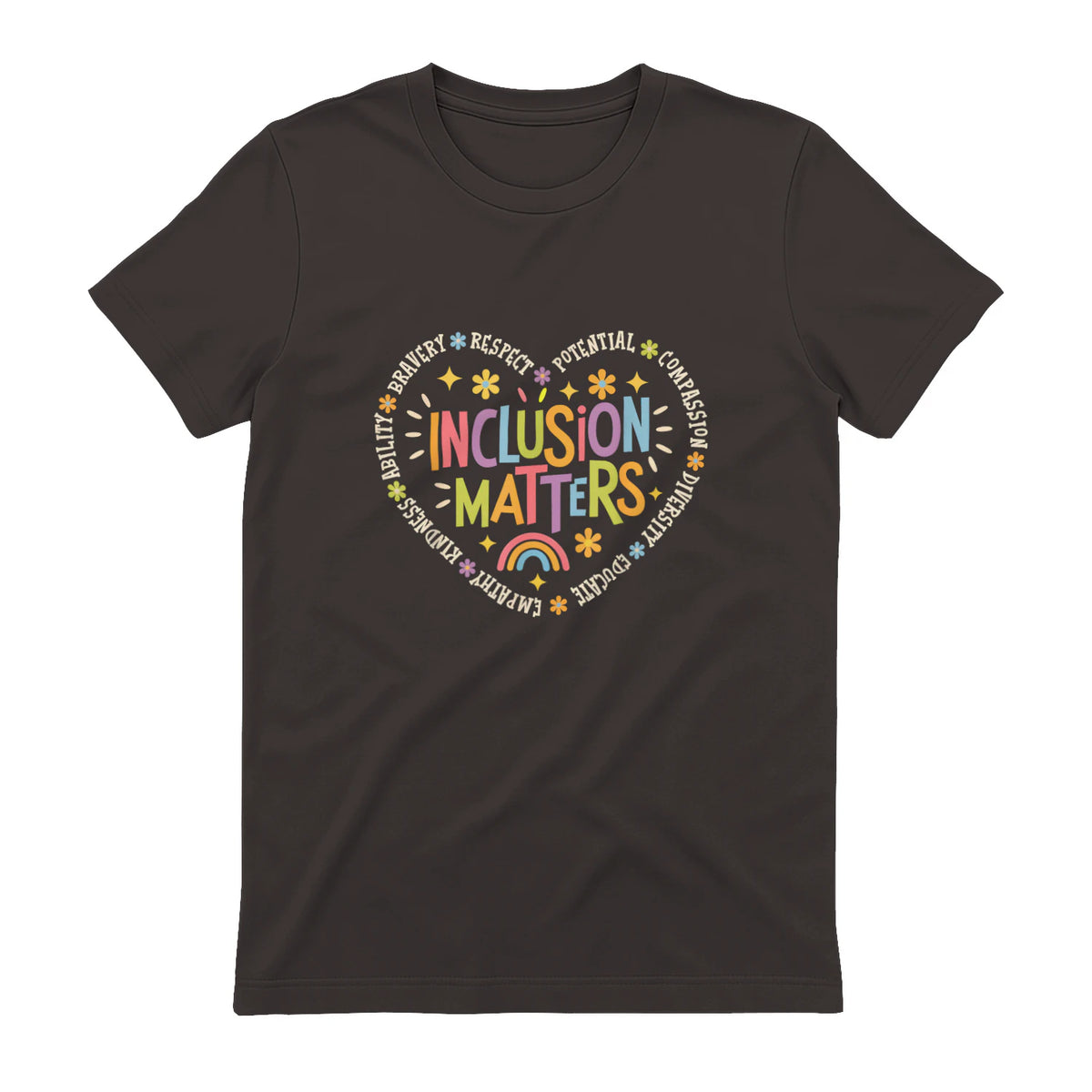 Inclusion Matters Special Education Teacher Autism Awareness in Dark Chocolate - back view