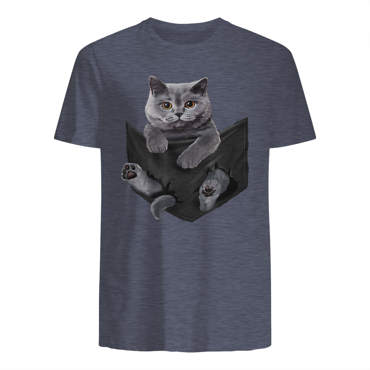 Cat Lovers British Shorthair In Pocket Fun Kitten in Heather Navy - back view