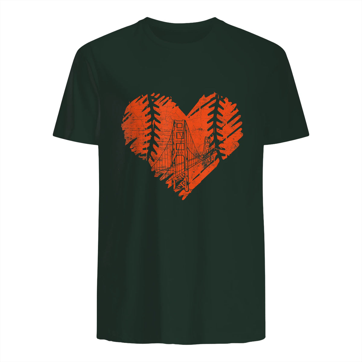 US State San Francisco Baseball Vintage Heart T-Shirt in Forest Green - back view