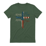 USA Flag Religious Quote Fourth of July Christian Faith T-Shirt in Military Green - back view
