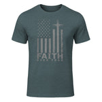 America Pride US Flag Faith Over Fear Prayer T-Shirt in Dark Heather - front view
