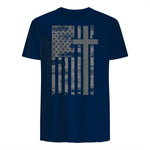 (Art) American Flag Christian Faith Cross Patriotic T-Shirt in Navy - back view