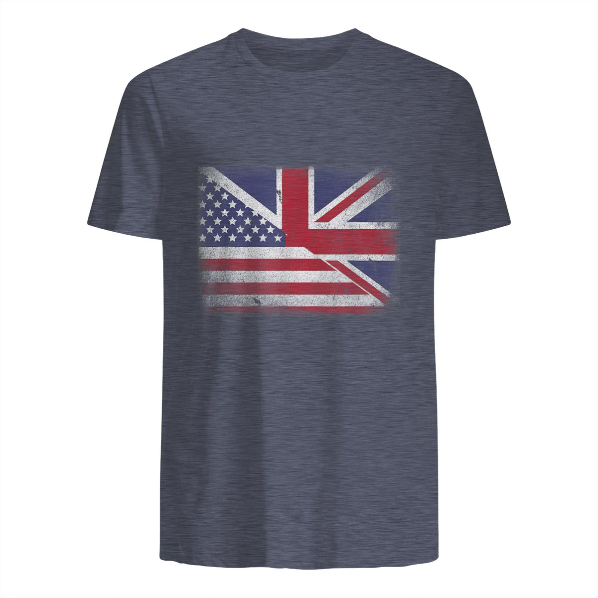 Vintage Half American Half British Flag Great Britain USA T-Shirt in Heather Navy - back view