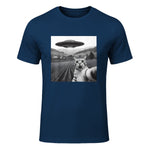 Cat Selfie With Alien UFO Funny Cat Gifts For Men Women Kid T-Shirt in Navy - front view