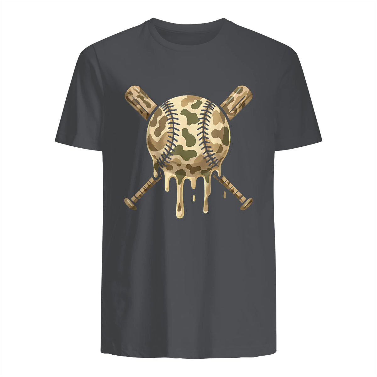 Baseball Drip Camo Baseball Bats Boys Sports Cool Game Day T-Shirt in Charcoal - back view