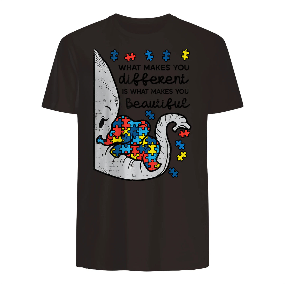 What Makes You Different Autism Awareness T-Shirt in Dark Chocolate - back view