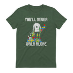 Vintage Father Son Family Autistic Kids Autism Awareness Dad in Military Green - back view