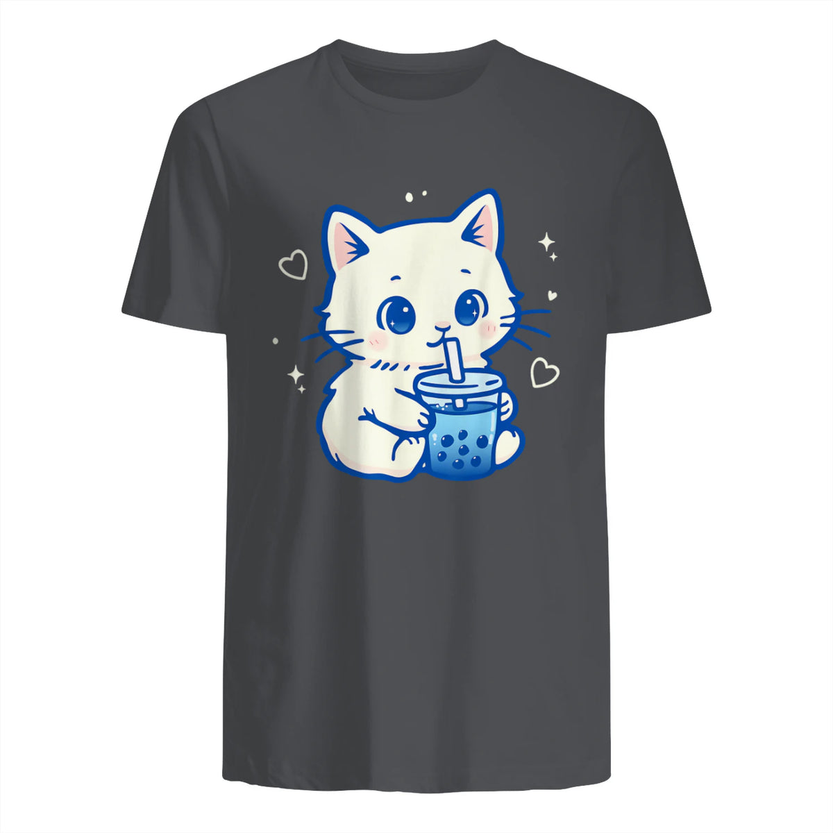Kawaii Cat Boba Japanese Cute Aesthetic Anime Girls Teens T-Shirt in Charcoal - back view