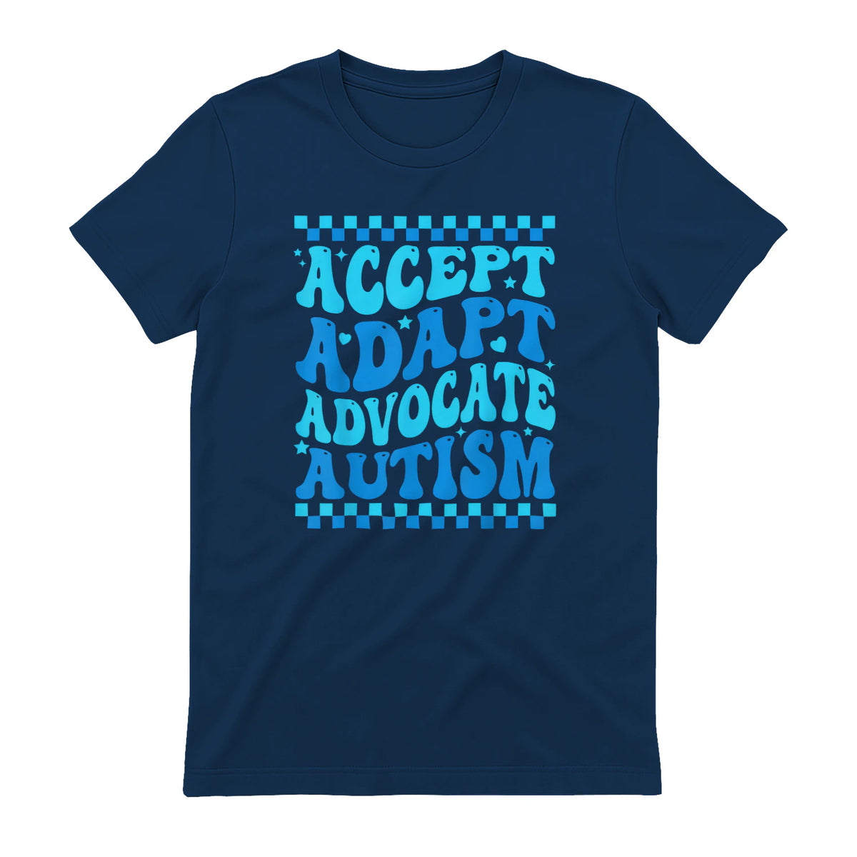 Accept Adapt Advocate Autism Awareness T-Shirt in Navy - back view