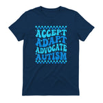 Accept Adapt Advocate Autism Awareness T-Shirt in Navy - back view
