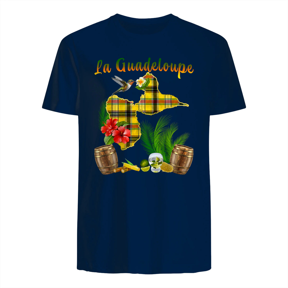 Carte de Guadeloupe Madras Colibri Hibiscus Et Rhum Antilles in Navy - back view