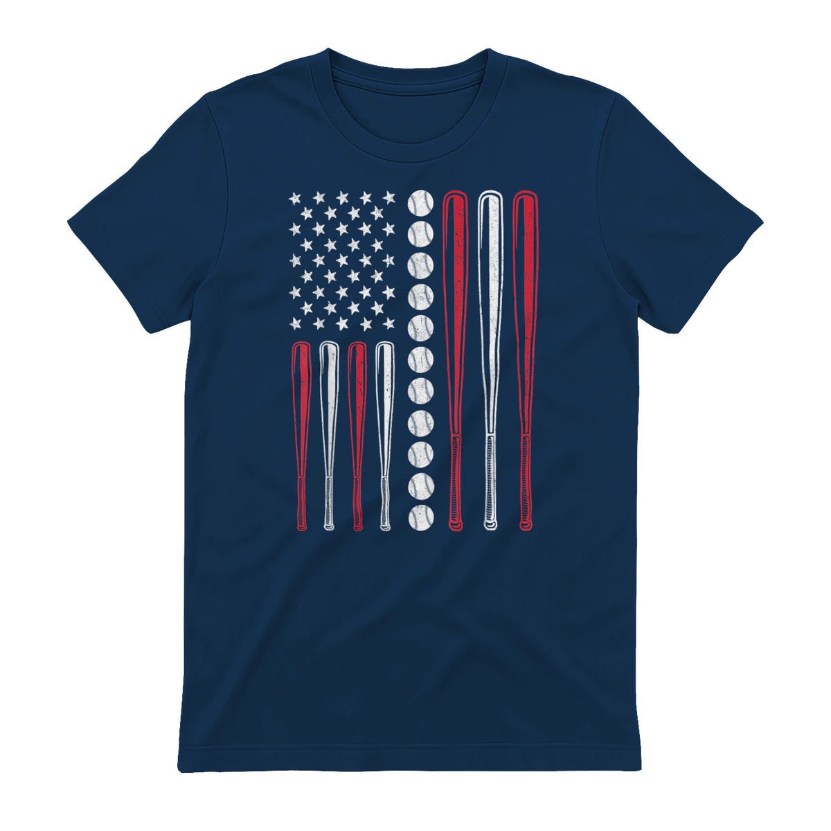 Patriotic Baseball Fourth of July USA Flag T-Shirt in Navy - back view