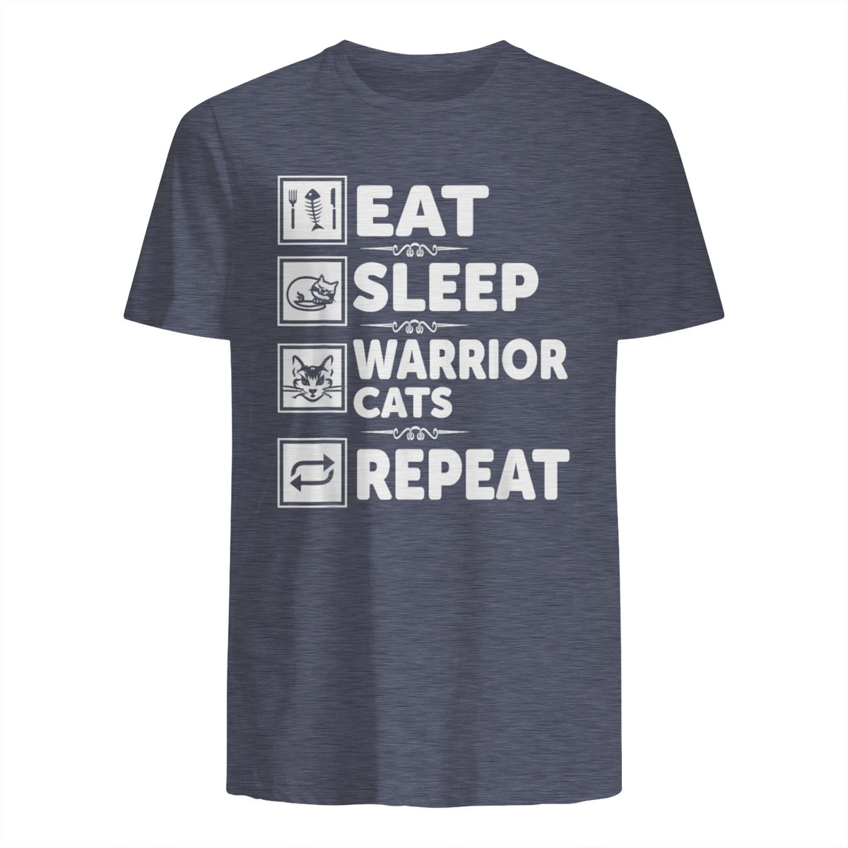 Cat & Cats Lover - Eat Sleep Warrior Cat Repeat - Cat T-Shirt in Heather Navy - back view
