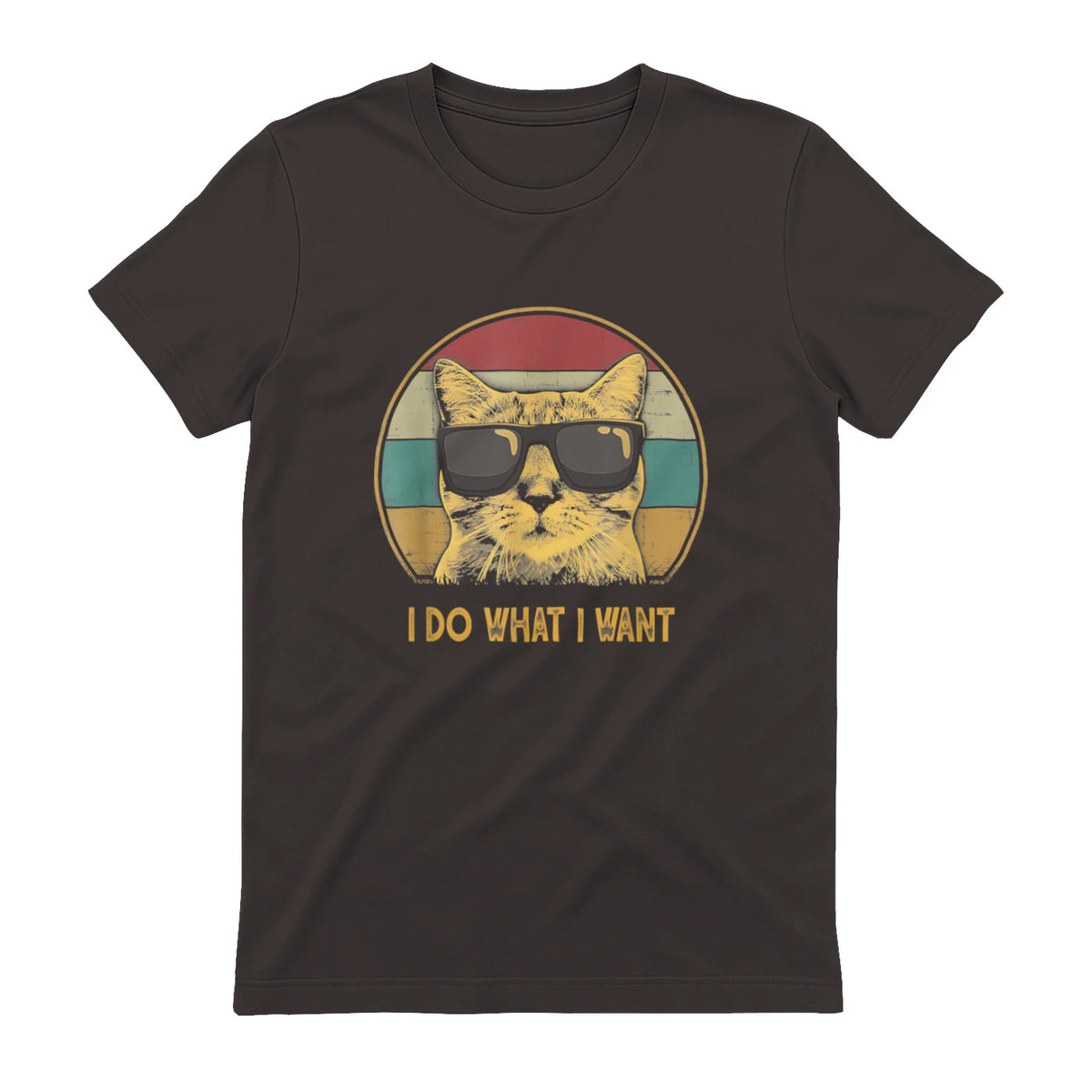 Retro I do What I Want cat Funny cat Lover T-Shirt Small in Dark Chocolate - back view
