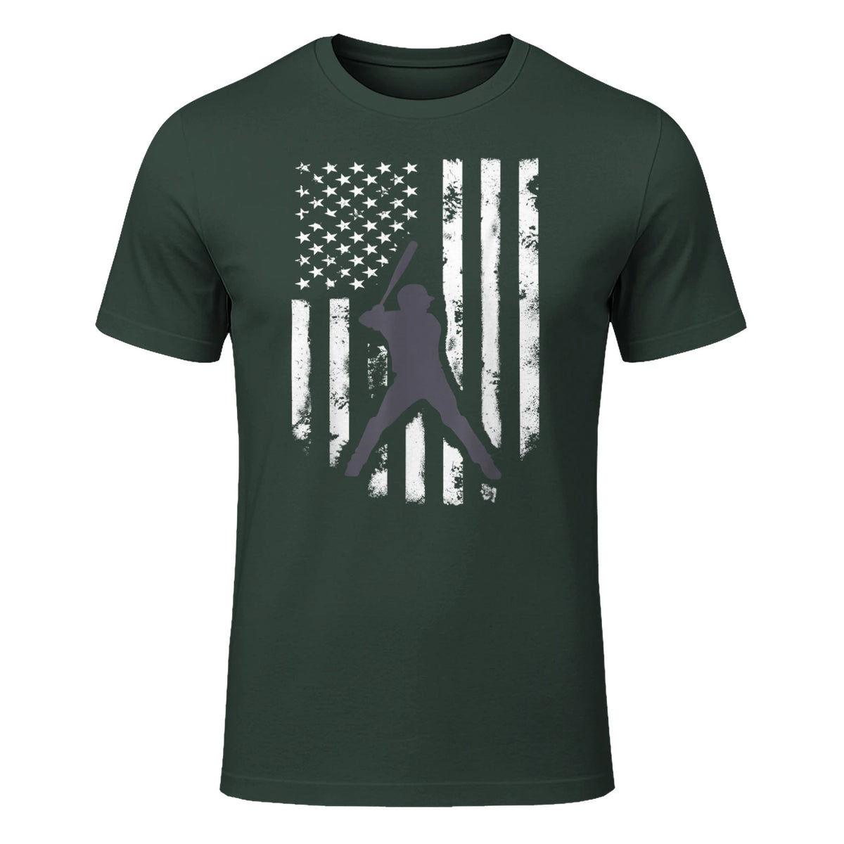 American Flag Baseball Shirt Cool Distressed Jersey Gift Tee T-Shirt in Forest Green - front view
