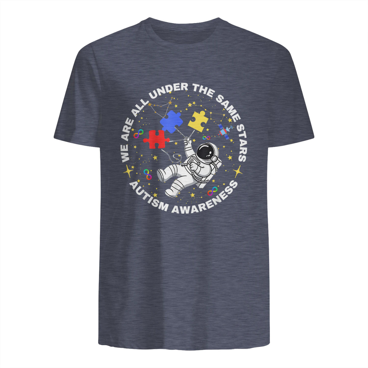 Autism We are All Under The Same Stars Space Astronaut in Heather Navy - back view