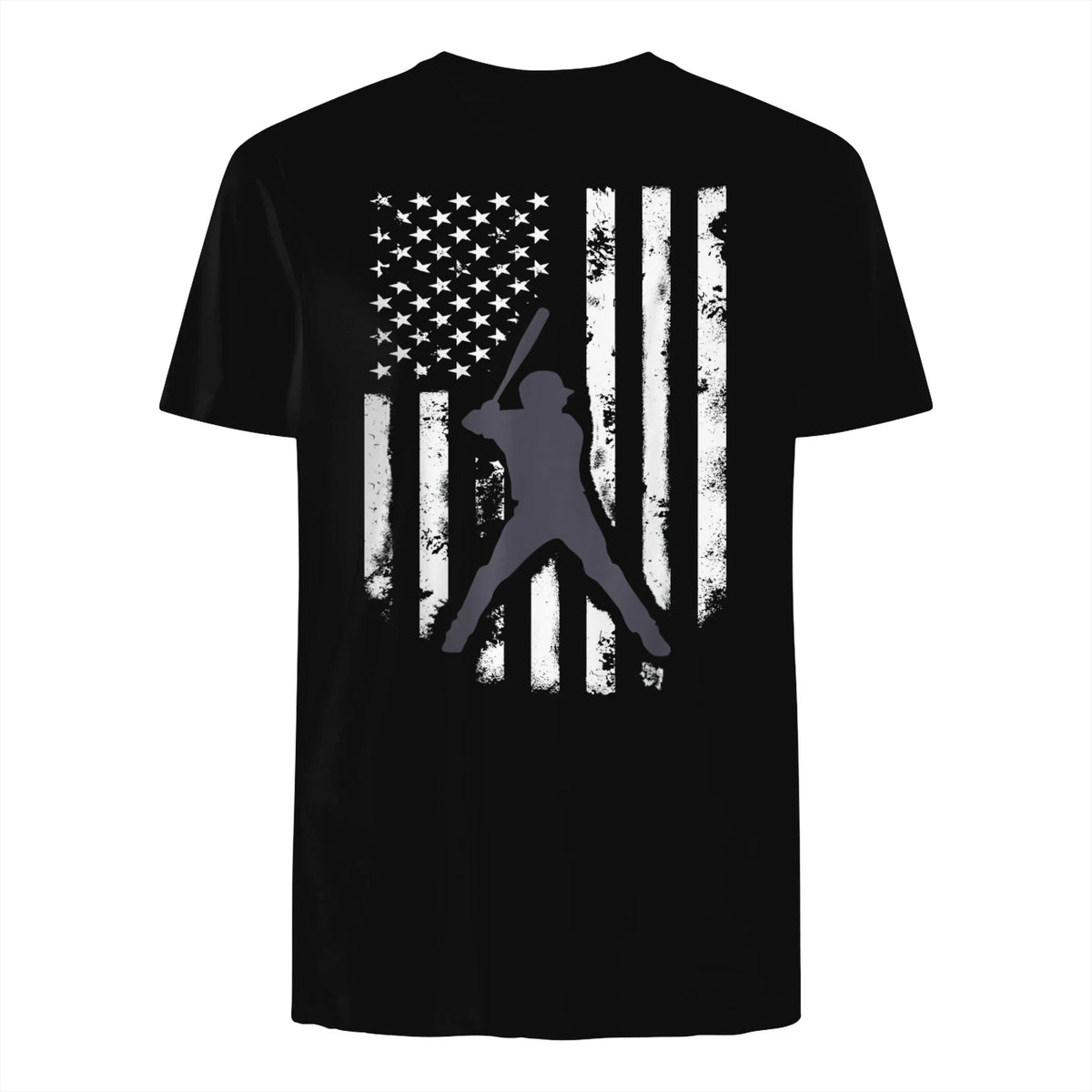 American Flag Baseball Shirt Cool Distressed Jersey Gift Tee T-Shirt in Black - back view