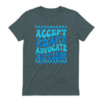Accept Adapt Advocate Autism Awareness T-Shirt in Dark Heather - back view
