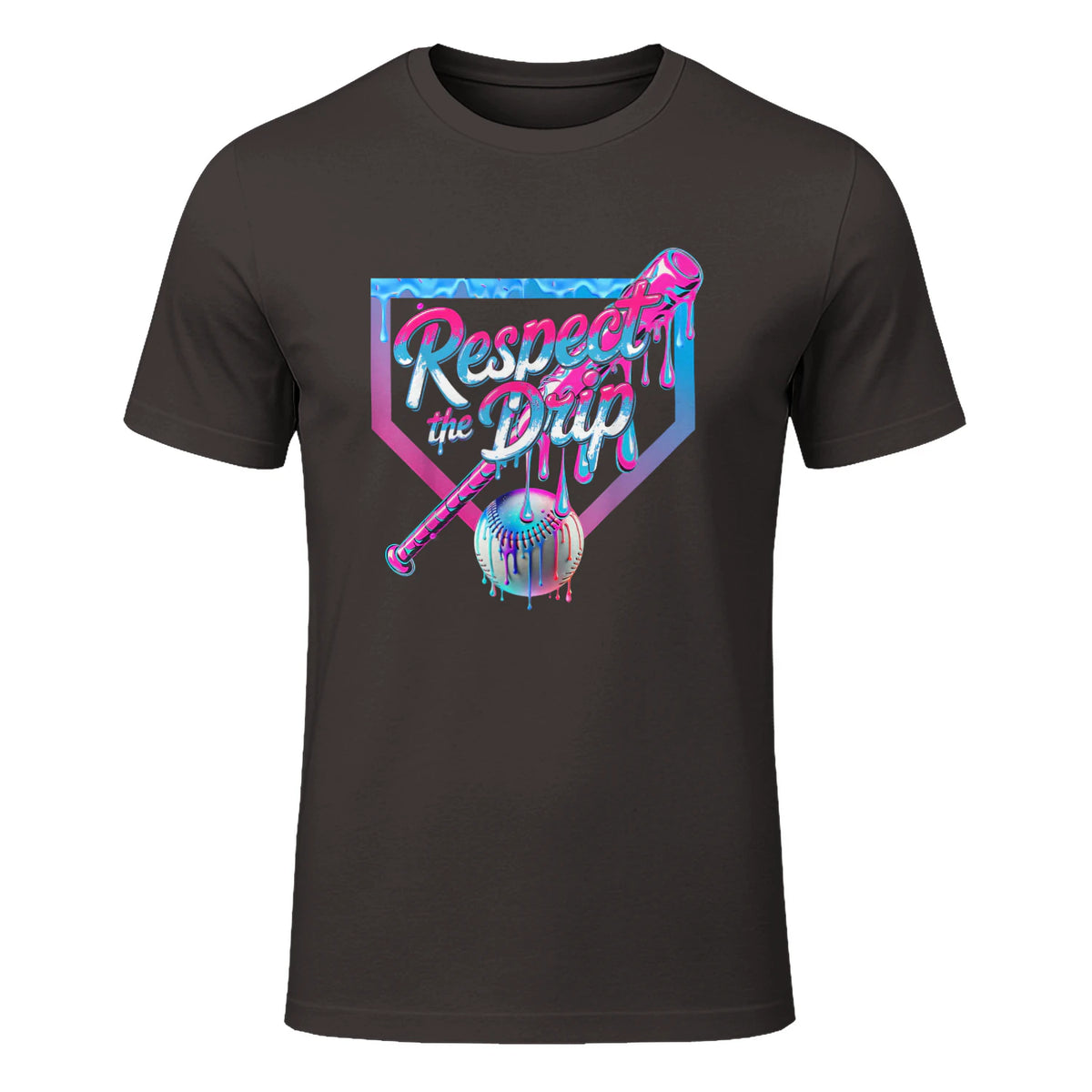 Baseball Drip for Boys Ice Cream Drip Youth Boys Baseball T-Shirt in Dark Chocolate - front view