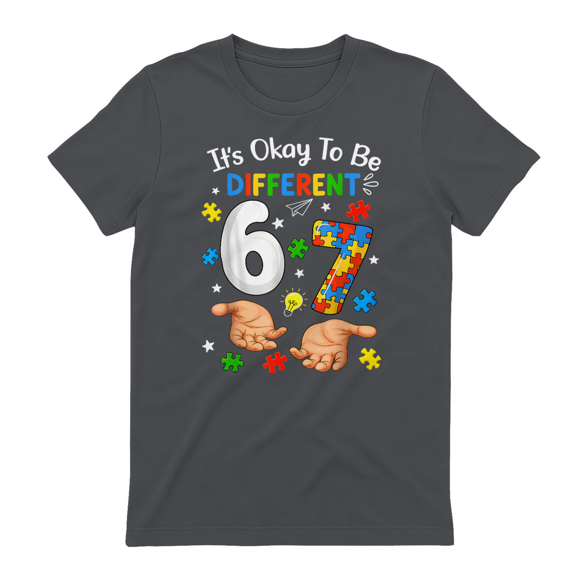 Six Seven Autism Awareness T-Shirt in Charcoal - back view