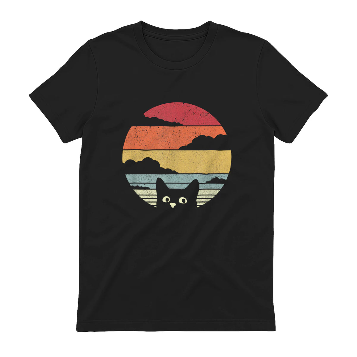 Pack A Punch Women's Retro Cat Graphic T-Shirt - Black, Short Sleev in Black - back view