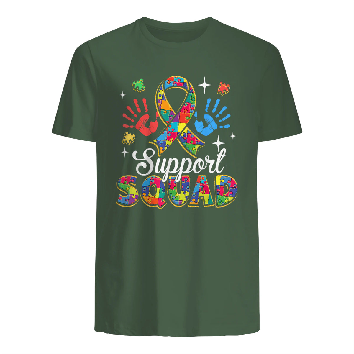 Autism Awareness Autism Support Squad Family in Military Green - back view