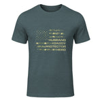 Husband Daddy Protector Hero Fathers Day Camo American Flag in Dark Heather - front view