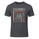 Historic USA Route Sixty-Six Highway Road Sign T-Shirt in Charcoal - front view