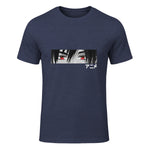 Anime in Japanese Characters Kawaii Eyes Face Short Sleeve in Heather Navy - front view