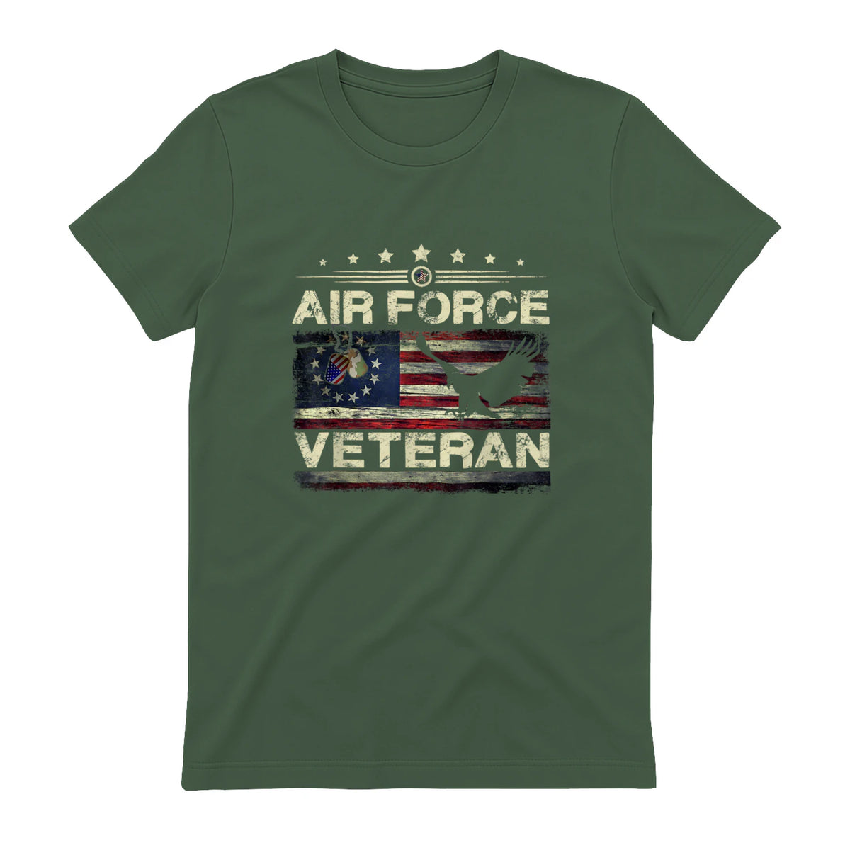 Veteran US Air Force TShirt - American Betsy Ross Flag T-Shirt in Military Green - back view