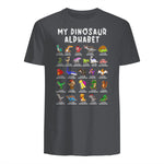 Types Of Dinosaurs Alphabet Dino Identification T-Shirt in Charcoal - back view