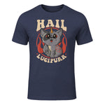 Cute & Funny Satanic Hail Lucipurr Rainbow Kitty Goth in Heather Navy - front view