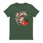 Cherry Blossom Koi Carpe Fish Japanese Sakura Art Graphique in Military Green - back view