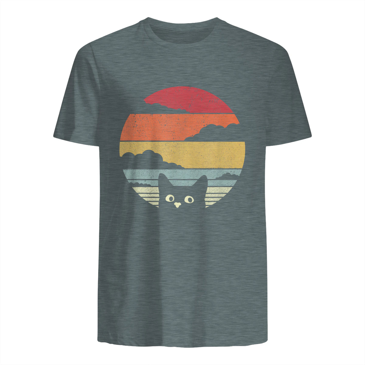 Pack A Punch Women's Retro Cat Graphic T-Shirt - Black, Short Sleev in Dark Heather - back view