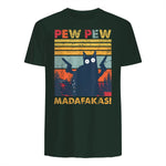 Pew Pew Madafakas Vintage verrückte Katze lustige Grafik in Forest Green - back view