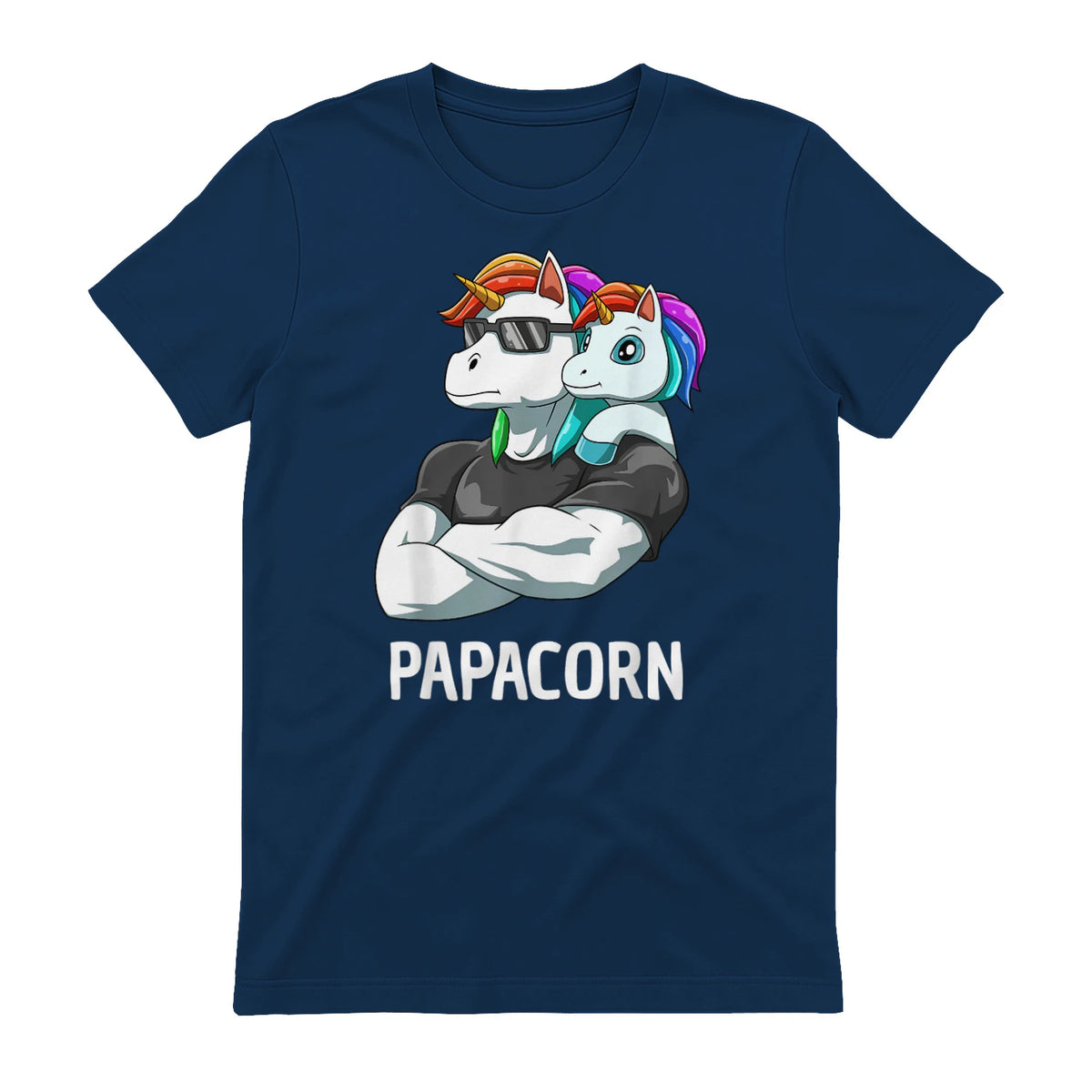 Papacorn Vater Tochter Einhörner in Navy - back view
