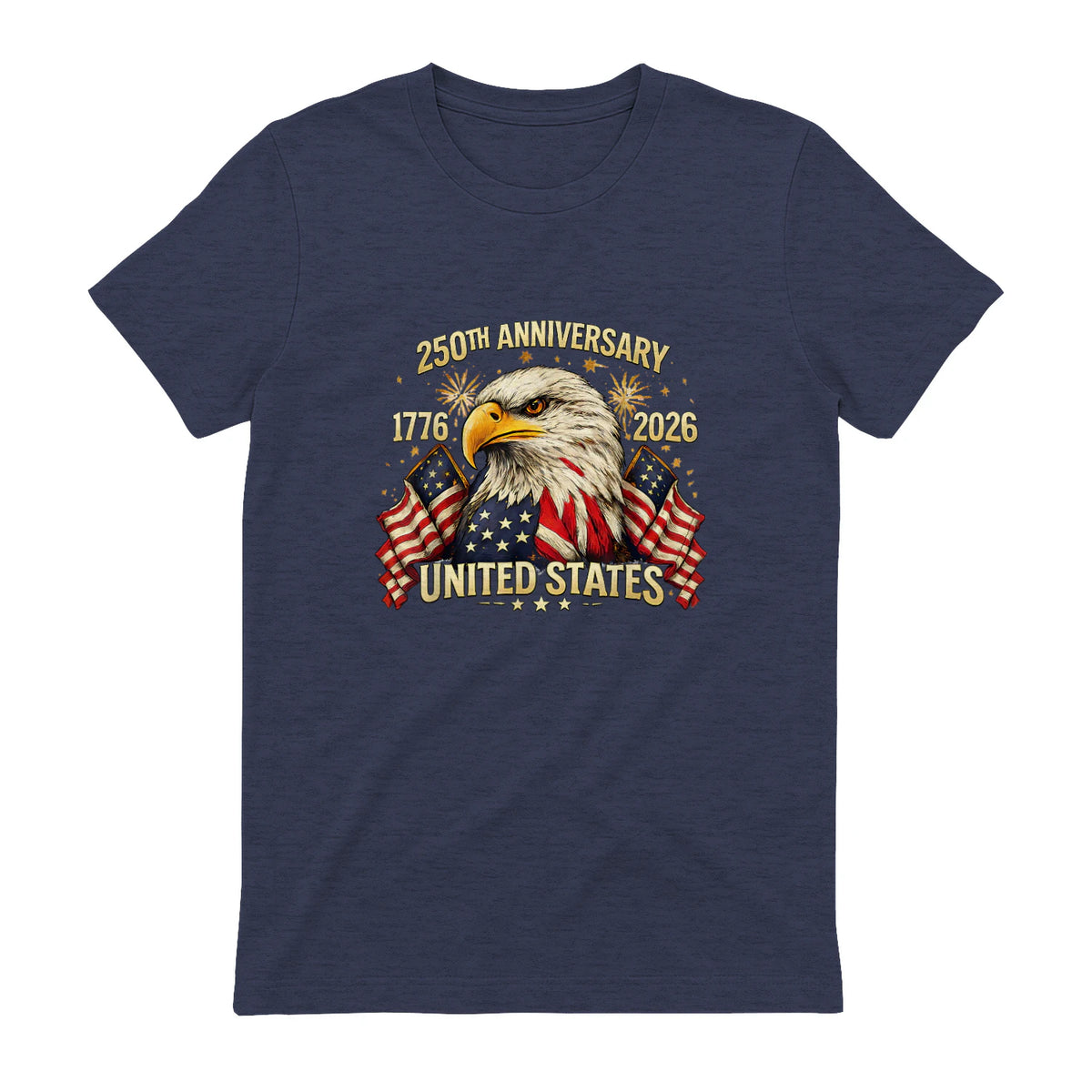 American Flag Anniversary T-Shirt in Heather Navy - back view
