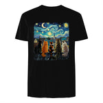 Funny Cat Starry Night Van Gogh Cats Rooftop Scene Feline T-Shirt in Black - back view