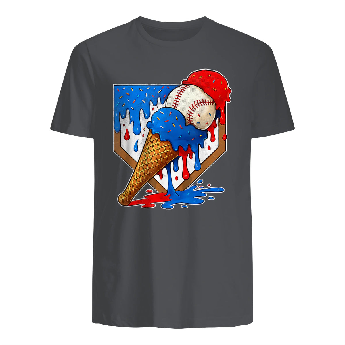 Distressed Baseball Boys Ice Cream Drip Baseball Boys Youth T-Shirt in Charcoal - back view