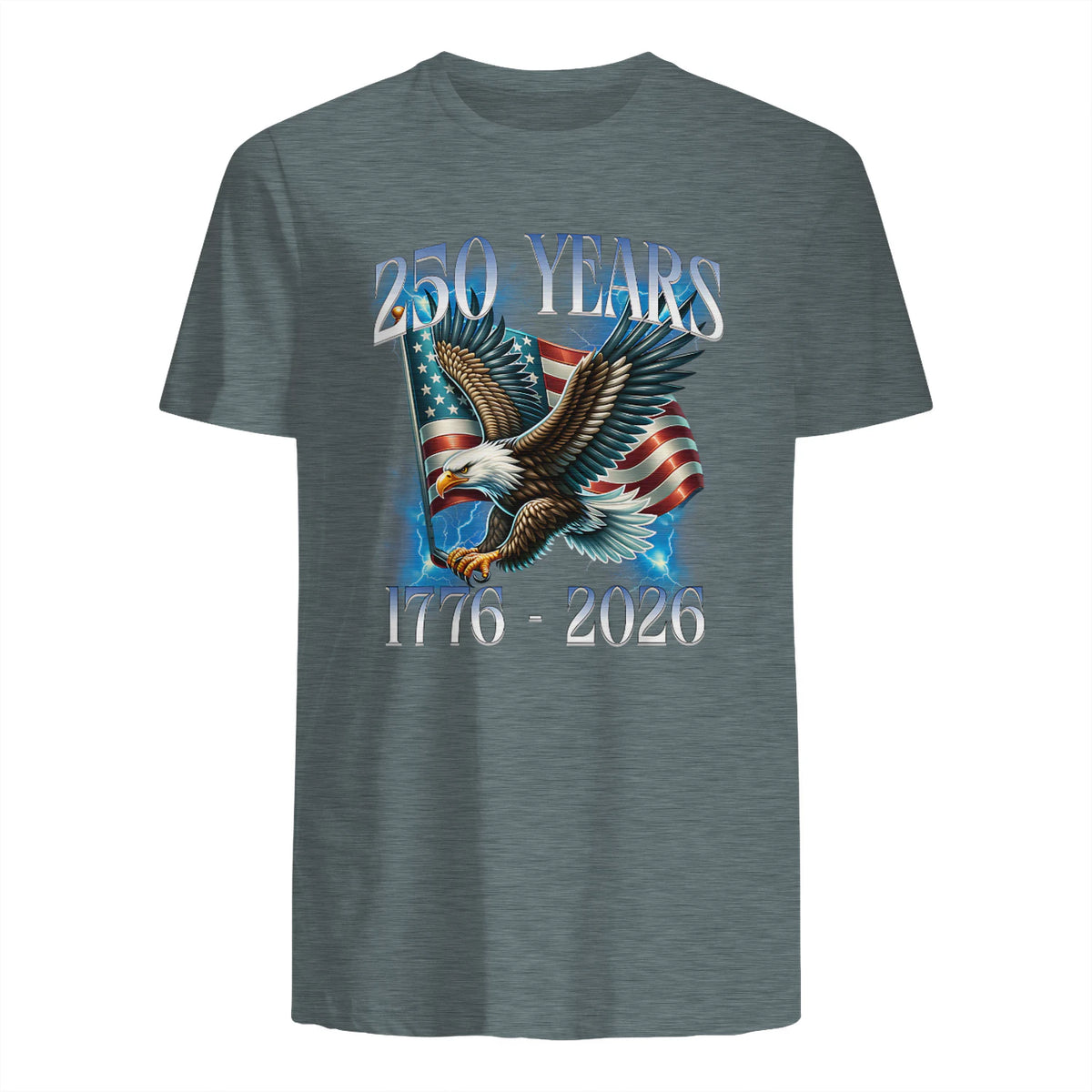Eagle and Flag Anniversary Birthday T-Shirt in Dark Heather - back view