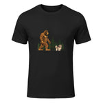 Funny Shih Tzu Bigfoot Dog Walking Mom Dad Kids T-Shirt in Black - front view