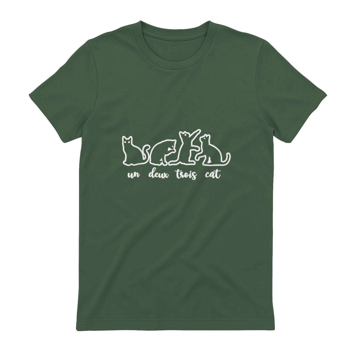 Un Deux Trois Cat, Cute & Funny Kittens, Gift For Cat Lovers T-Shirt in Military Green - back view