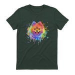 Colorful Splash Art Poméranie Portrait Pom Puppy Owner in Forest Green - back view