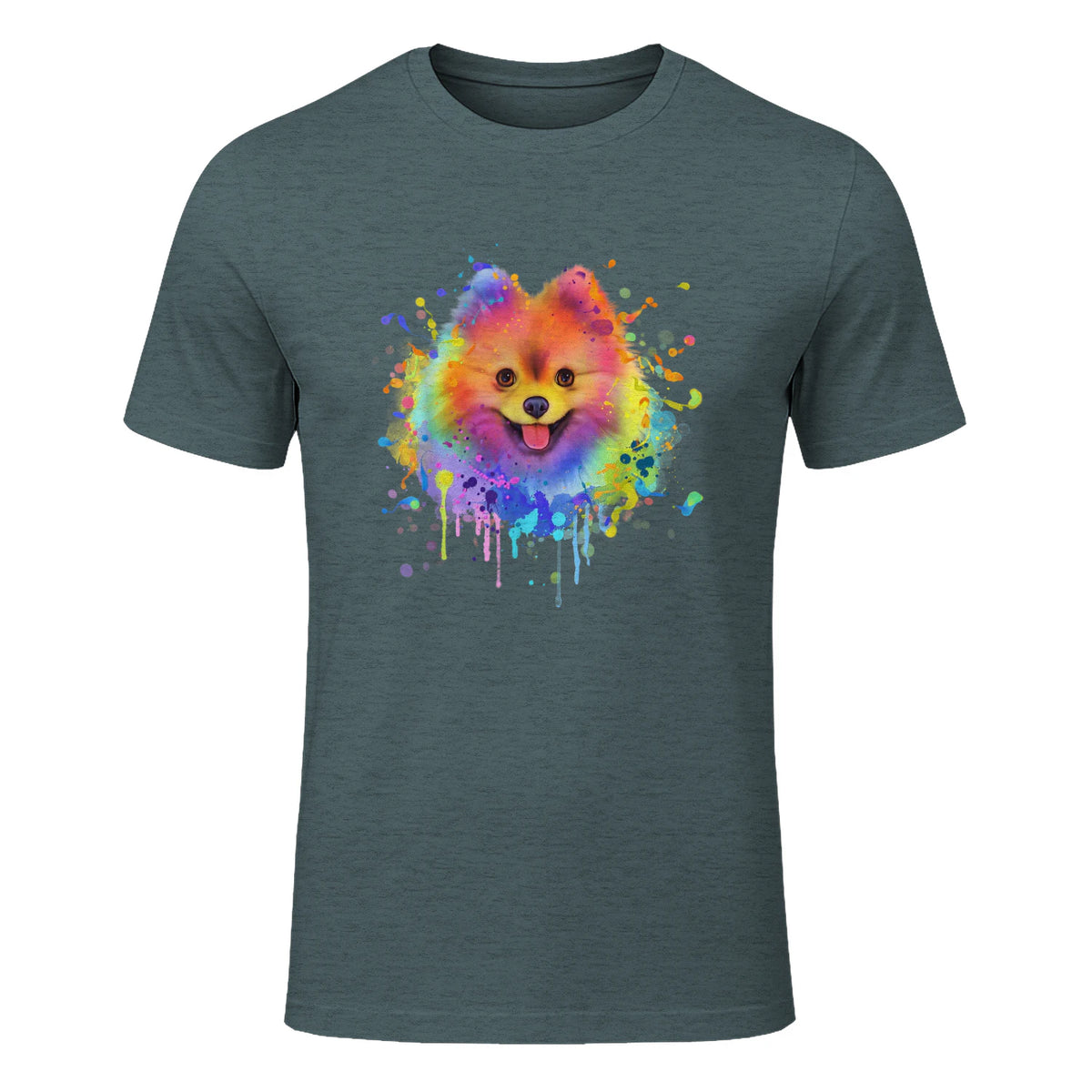 Colorful Splash Art Poméranie Portrait Pom Puppy Owner in Dark Heather - front view