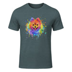 Colorful Splash Art Poméranie Portrait Pom Puppy Owner in Dark Heather - front view