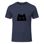 Chemise avec motif de chat dans une poche pour enfants, femmes, hommes, amoureux des chats in Heather Navy - front view