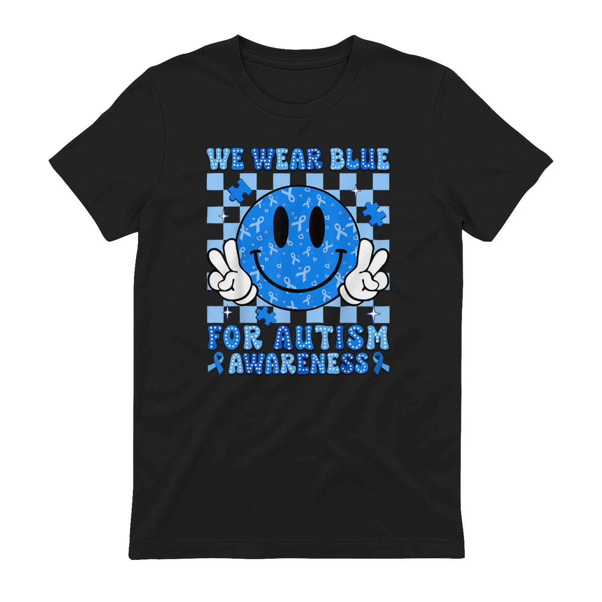 I Wear Blue for Autism Awareness T-Shirt in Black - back view