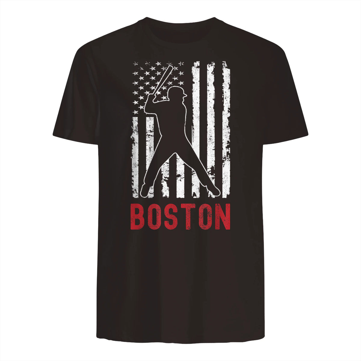 Boston Massachusetts American Flag Baseball Weathered T-Shirt in Dark Chocolate - back view